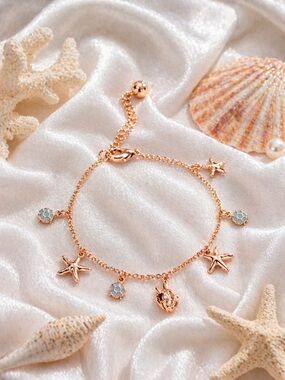 Ima Beach Delicate fine & precious metals Starfish Charm Bracelet Blue Accents.